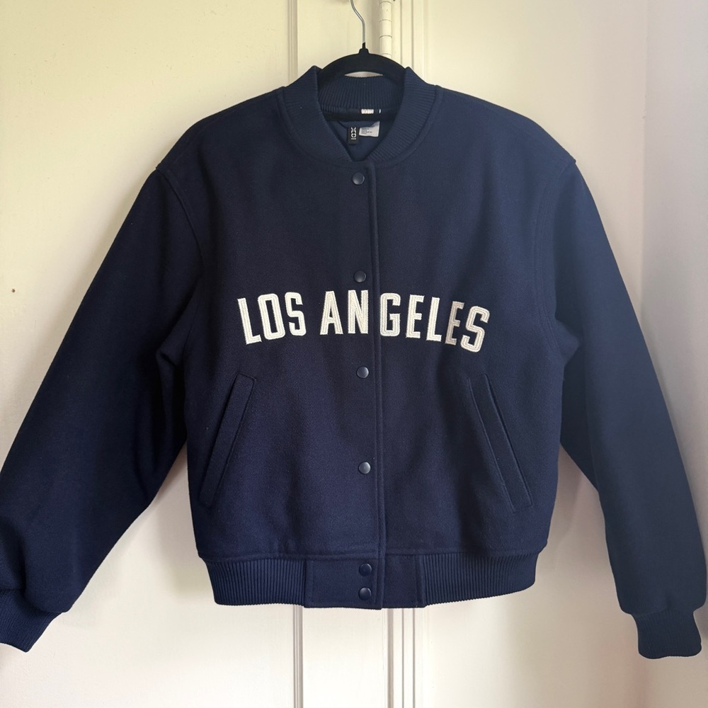 H&M Vintage Style Varsity Bomber Los Angeles Jacket in Dark Blue